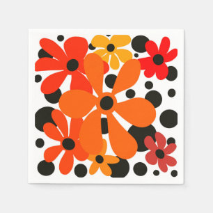 Guardanapo De Papel Flores cor de laranja e bolinhas pretas