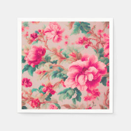 Guardanapo De Papel Flores Cor-de-Rosa Brilhante Refinadas, Folhas De 