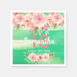 Guardanapo De Papel Flores cor-de-rosa festa de aniversário verde-rúst