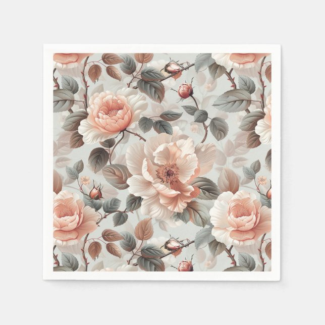 Guardanapo De Papel Flores-creme com folhas de cinza em cinza-clara (Frente)