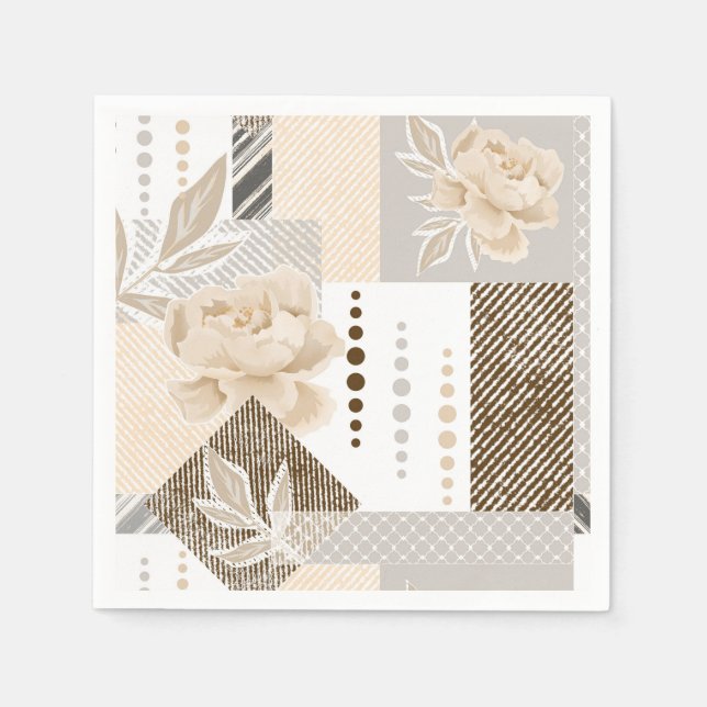 Guardanapo De Papel Flores creme sobre branco (Frente)