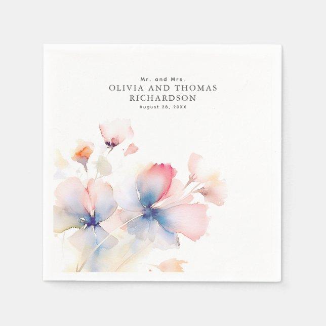 Guardanapo De Papel Flores de Aquarela Delicadas e Elegantes (Frente)