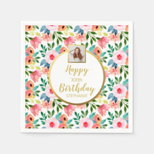 Guardanapo De Papel Flores De Aquarela, Texto Fotográfico Personalizad