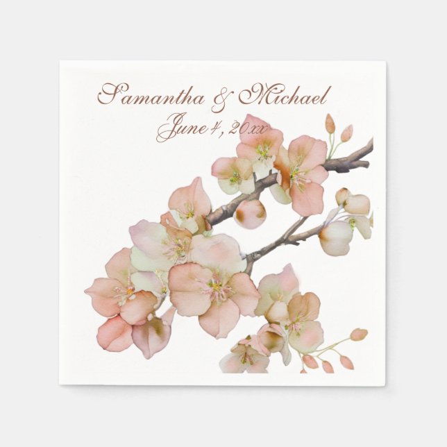 Guardanapo De Papel Flores de árvore verde-rosa-laranja-aquarela (Frente)