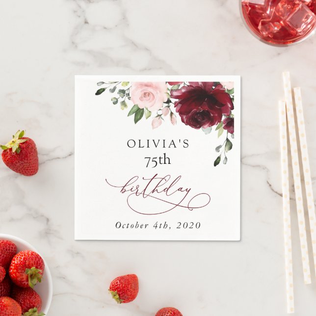 Guardanapo De Papel Flores de Borgonha, Flores Rosa, Boho, Aniversário (Insitu)