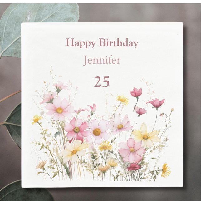 Guardanapo De Papel Flores de Campo Rosa Personalizadas (Criador carregado)