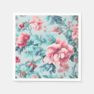 Guardanapo De Papel Flores de Clarete Rosa Sofisticadas e Folhas Azure