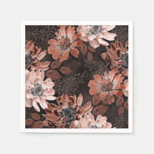 Guardanapo De Papel Flores de creme, teracote sobre fundo castanho esc