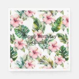 Guardanapo De Papel Flores de Hibisco Rosa Tropicais