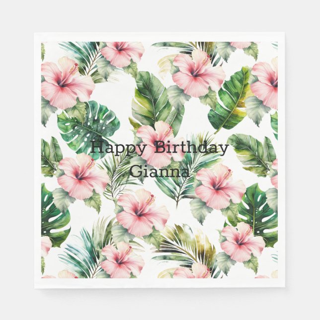 Guardanapo De Papel Flores de Hibisco Rosa Tropicais (Frente)