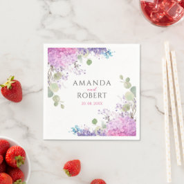 Guardanapo De Papel Flores de Hortênsia Rosa Casamento Elegante Aquare