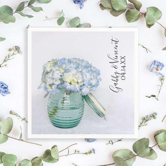 Guardanapo De Papel Flores de Hydrangea Azul no Casamento Jar Vase (Criador carregado)