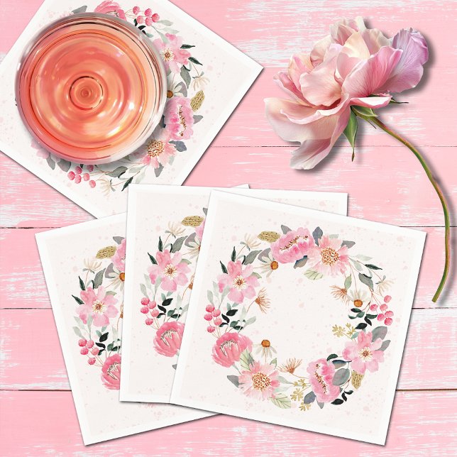 Guardanapo De Papel Flores De Jardim Rosa De Aquarela (Watercolor pink garden flowers bridal shower napkins)