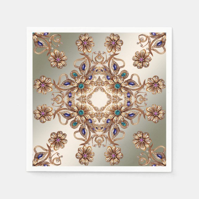 Guardanapo De Papel Flores de Joias Douradas Elegantes Napkins (Frente)