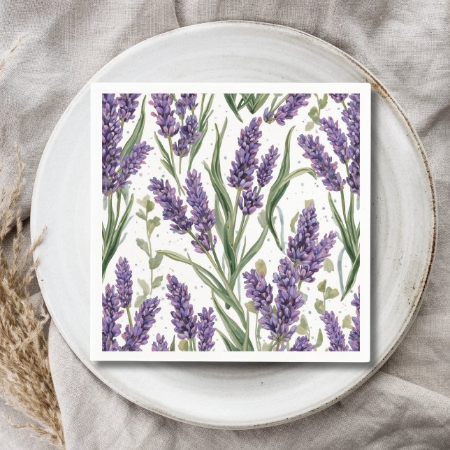 Guardanapo De Papel Flores de Lavanda Roxa Botânica Aquarela (Criador carregado)