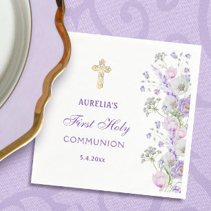Guardanapo De Papel Flores de Lilás em Aquarela Primeira Comunhão
