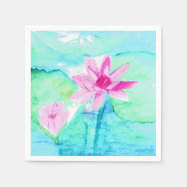 Guardanapo De Papel Flores de Lotus Rosa Pastel Aquarela
