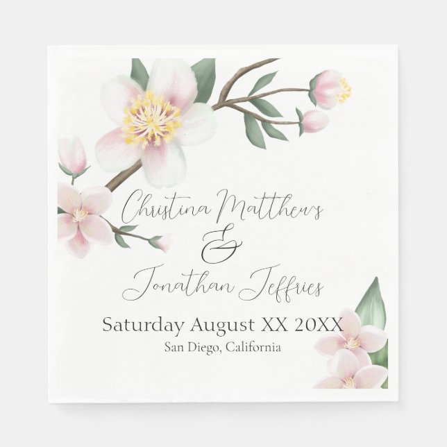 Guardanapo De Papel Flores de Maçã Romântica De Aquarela (Frente)