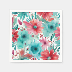 Guardanapo De Papel Flores de Mola de Cor Vermelha azul-turquesa