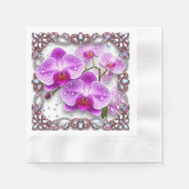 Guardanapo De Papel Flores de Orquídea Rosa Elegantes (Frente)