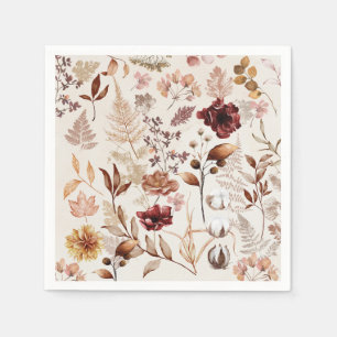 Guardanapo De Papel Flores de outono e Folhas de Aquarela