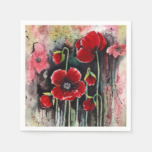 Guardanapo De Papel Flores De Papoila Em Aquarela