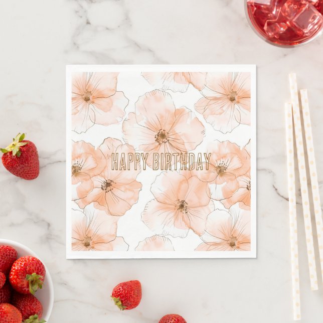 Guardanapo De Papel Flores de Pêssego Bonitas de Aniversário (Insitu)