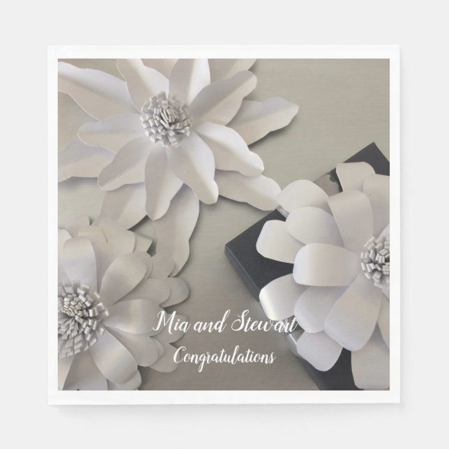 Guardanapo De Papel Flores de Prata Elegantes Parabéns (Frente)