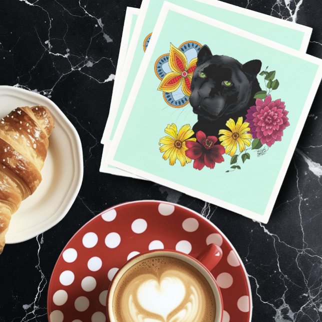 Guardanapo De Papel Flores de Retrato Jaguar Pretas (Criador carregado)