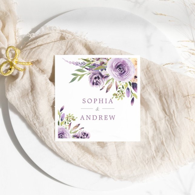 Guardanapo De Papel Flores de Rosa Roxo Elegantes Casando Napkins (Criador carregado)