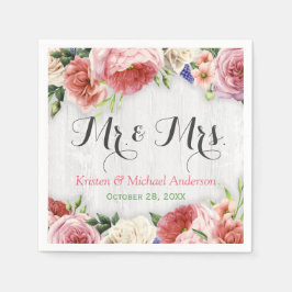 Guardanapo De Papel Flores de Rosa russa Monograma de Casamento de Mad