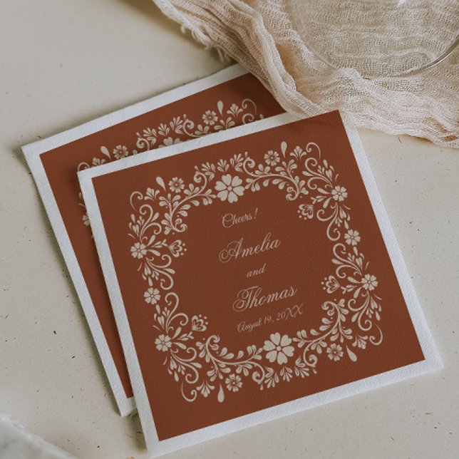 Guardanapo De Papel Flores de Terracota Rústica Casamento  (Criador carregado)
