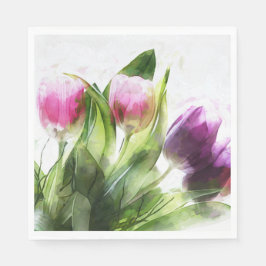 Guardanapo De Papel Flores De Tulipas Florais De Aquarela Papel Napkin