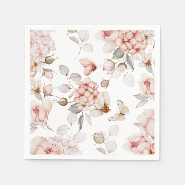 Guardanapo De Papel Flores Delicadas e Borboletas (Frente)