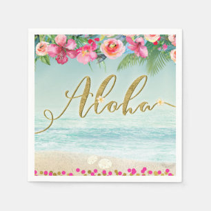 Guardanapo De Papel Flores Douradas de Hibiscus Praia Tropical ALOHA F