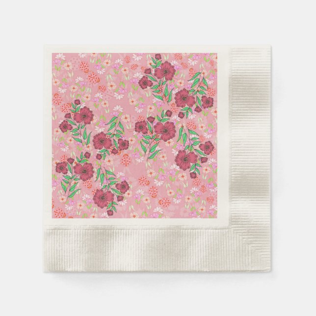 Guardanapo de Papel flores e joaninhas (Frente)