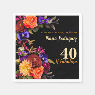 Guardanapo De Papel Flores Elegantes e Brilhantes em Preto para 40º An