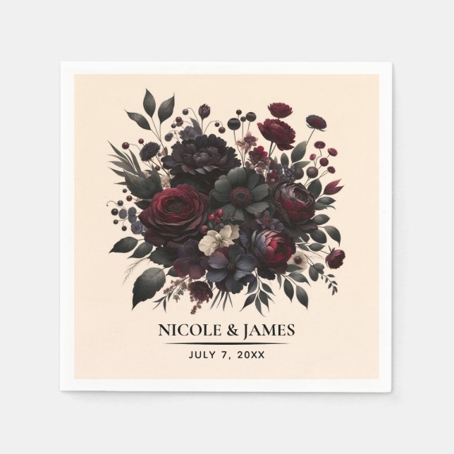 Guardanapo De Papel Flores Escuras e Sombrias Elegantes Flores de Crem (Frente)