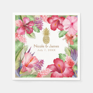 Guardanapo De Papel Flores Exóticas Tropicais & Abacaxi Dourado Elegan