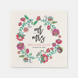 Guardanapo De Papel flores folclóricas alegres multicoloridas papel de