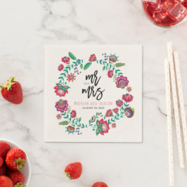 Guardanapo De Papel flores folclóricas alegres multicoloridas papel de
