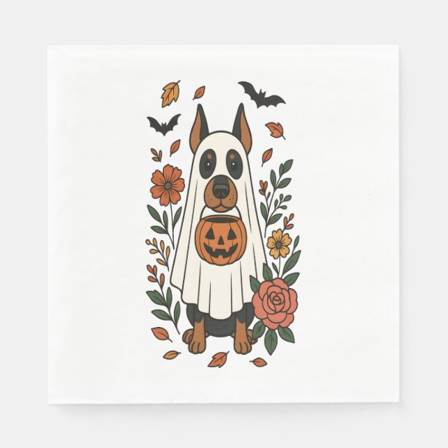 Guardanapo De Papel Flores Halloween Doberman Pinscher (Frente)