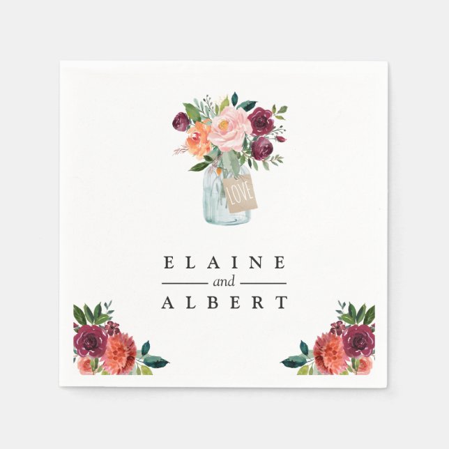 Guardanapo De Papel Flores Laranja Burgundy Papel de Casamento Mason J (Frente)