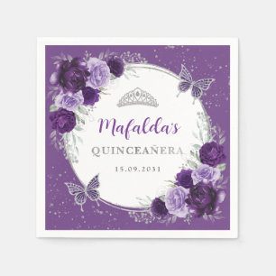 Guardanapo De Papel Flores Liláticas Roxas Quinceanera Aniversário