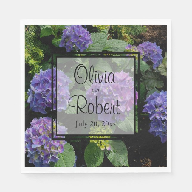 Guardanapo De Papel Flores magenta púrpuras e leguminosas hydrangeas (Frente)