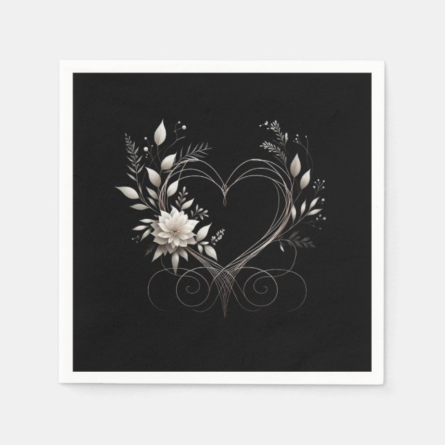 Guardanapo De Papel Flores Modernas com Casamento Cardíaco- (Frente)