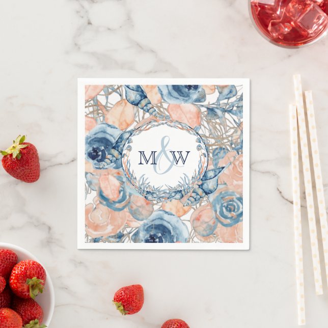 Guardanapo De Papel Flores Náuticas De Casamento Do Mar De Praia (Insitu)