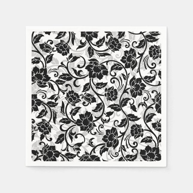 Guardanapo De Papel Flores Negras e Cinzas (Frente)