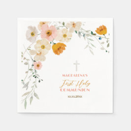 Guardanapo De Papel Flores pastel e verde Primeira Comunhão Sagrada