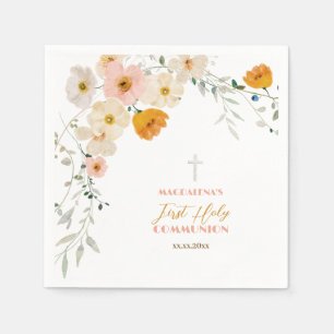 Guardanapo De Papel Flores pastel e verde Primeira Comunhão Sagrada